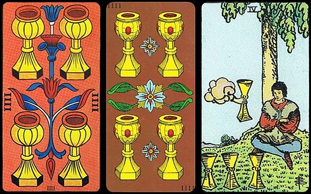 4 Kielichów – znaczenie karty Tarota, obojętność, introspekcja i nowe możliwości